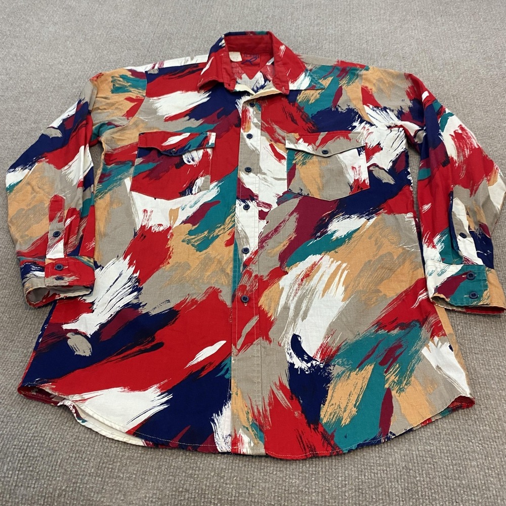 Vintage Roper Shirt Mens Medium Multicolor Western Brushstroke Long Sleeve